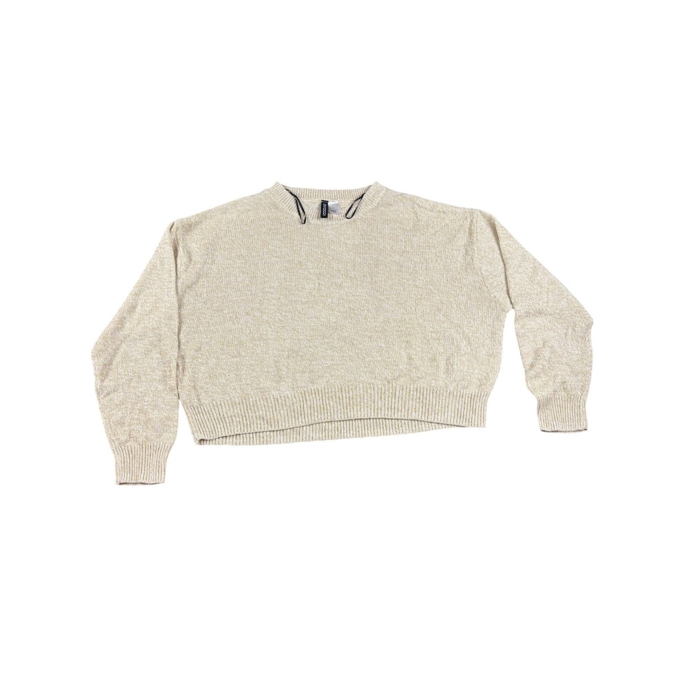 H&M Divided Cropped Knit Sweater Women Medium Beige Minimalist Casual